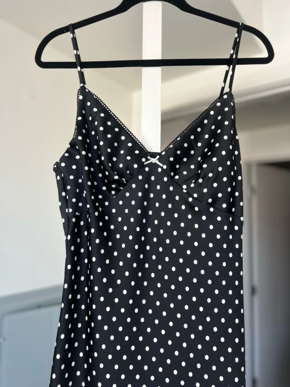 Camila Coelho Black & White Polka Dot Satin Midi Dress- Medium - Picture 3 of 6
